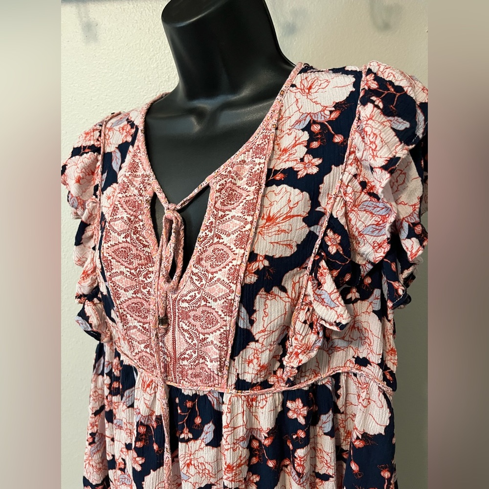 Knox Rose Blouse M size, pink w blue marine, flower pattern